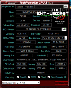 Asus ROG Striker GTX 760 Platinum OC GPU-Z