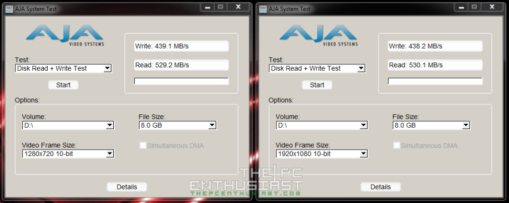 Crucial BX100 SSD Benchmark - AJA system