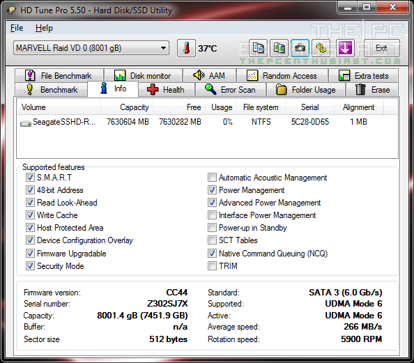 Seagate SSHD 4TB RAID 0 HD Tune Pro Information
