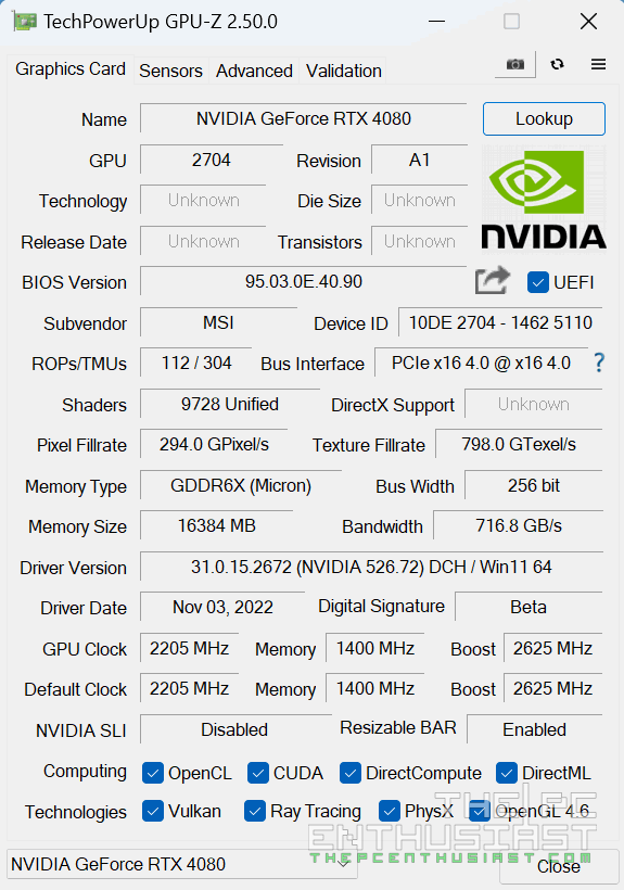 Nvidia RTX 4080 16GB (MSI Suprim X) Review - Overclockers