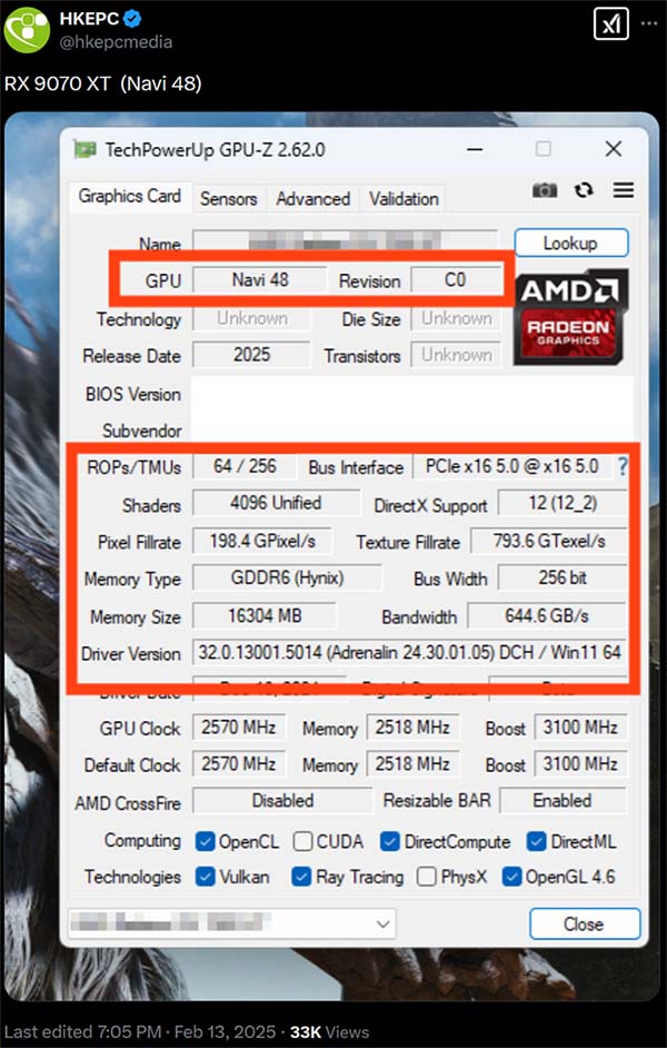 AMD Radeon RX 9070 XT Specs and Monster Hunter Wilds Benchmark